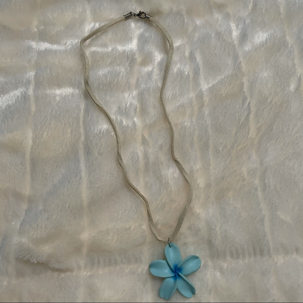 Blue plumeria flower short necklace